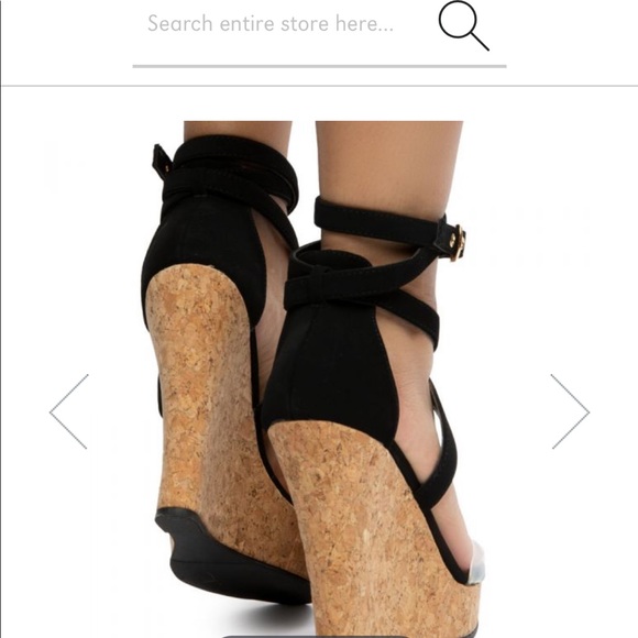 NWOT Liliana Black Suede Platform Wedge Heels - Picture 3 of 8